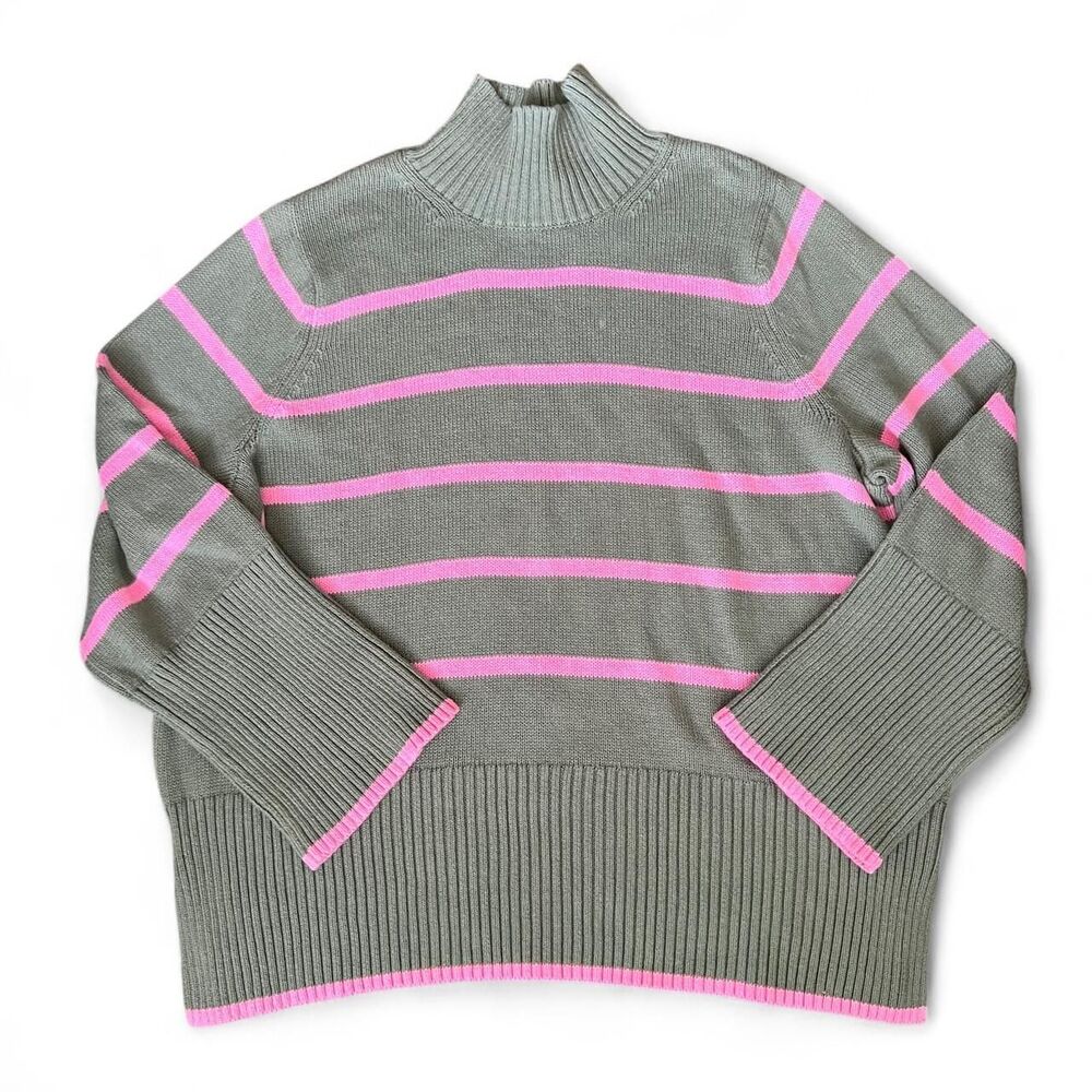 100% cotton Free Assembly green & pink striped turtleneck sweater in XL